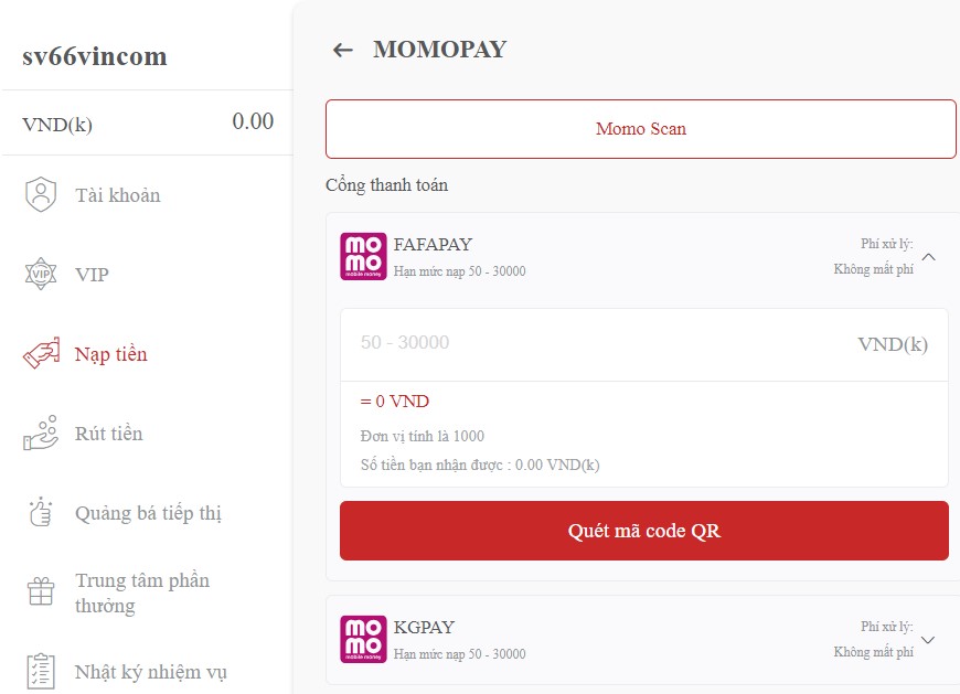 Nạp tiền SV66 - Hướng dẫn cách giao dịch thành công 12 Các bước để nạp tiền qua MoMo